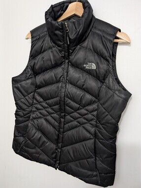 North Face Medium Puffer Vest 550 Goose Down Shiny Black Puff Zip Up Warm Winter